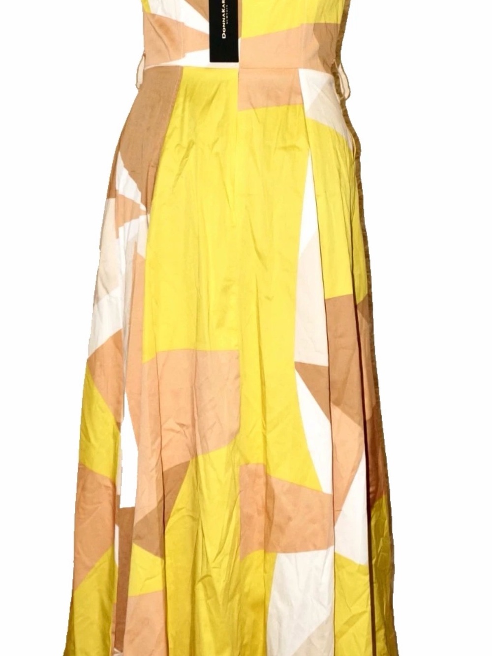 Donna Karan Yellow and Tan Geometric Maxi Dress with Belt - Picture 7 of 8